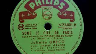 Juliette Greco (ジュリエット・グレコ) ♪Sous Le Ciel De Paris♪(パリの空の下) 1951年 78rpm record , HMV 102 phonograph