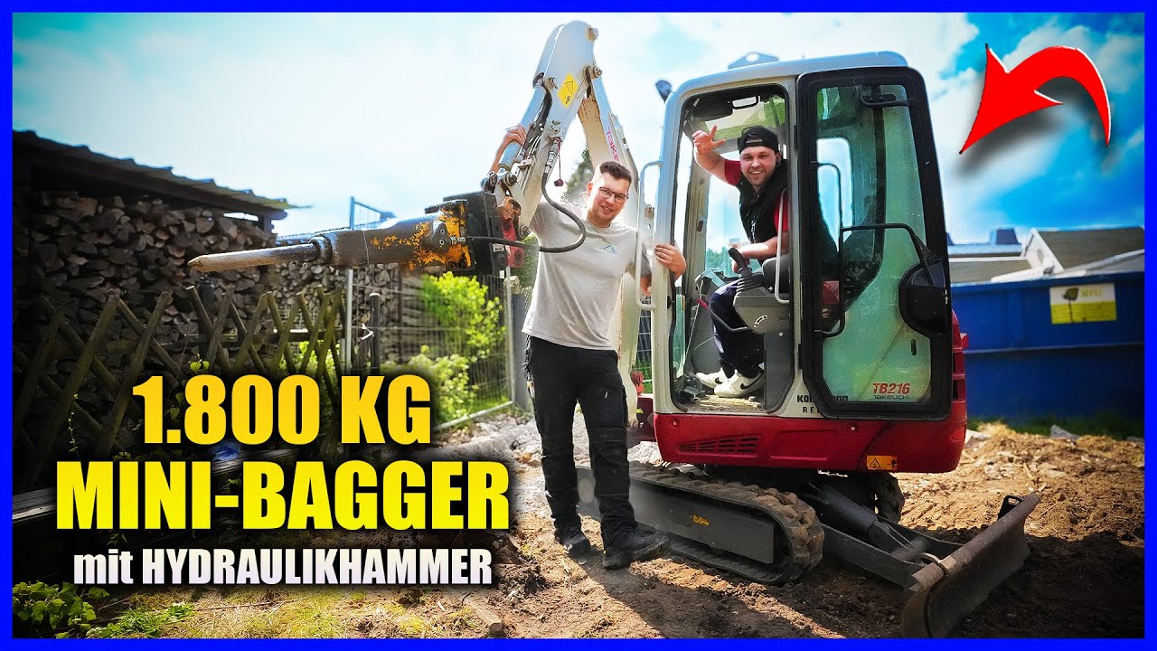 MINI-BAGGER mit HYDRAULIKHAMMER vs. FUNDAMENT - Tommy Berk fährt Bagger ...