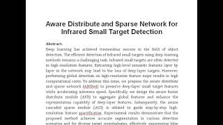 Aware Distribute and Sparse Network for Infrared Small Target Detection