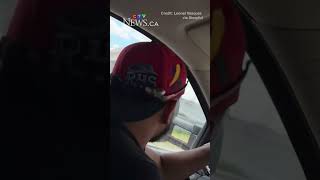 Shocking video shows moment bridge partially collapses as driver passes underneath