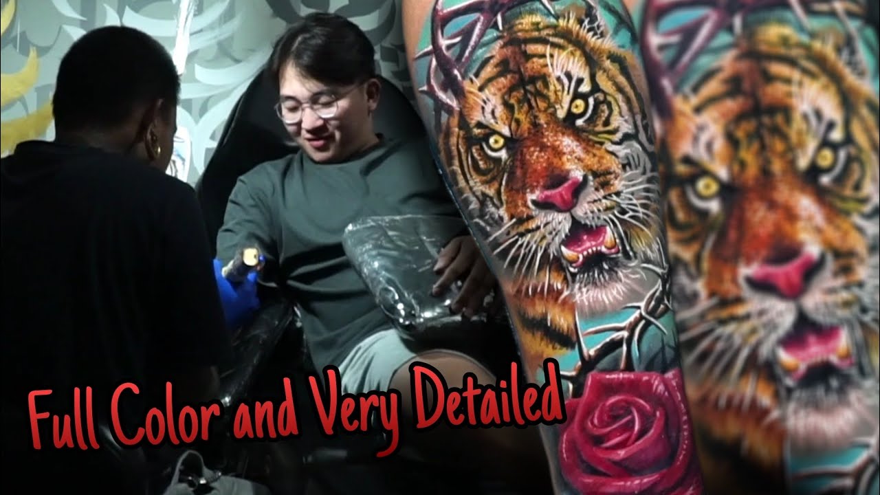 Tiger Tattoo on Sleeve || Full Bright Color and Very Detailed by Lolit Made