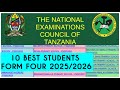 TOP 10 NATIONAL STUDENTS FORM FOUR 2025 2026 Results