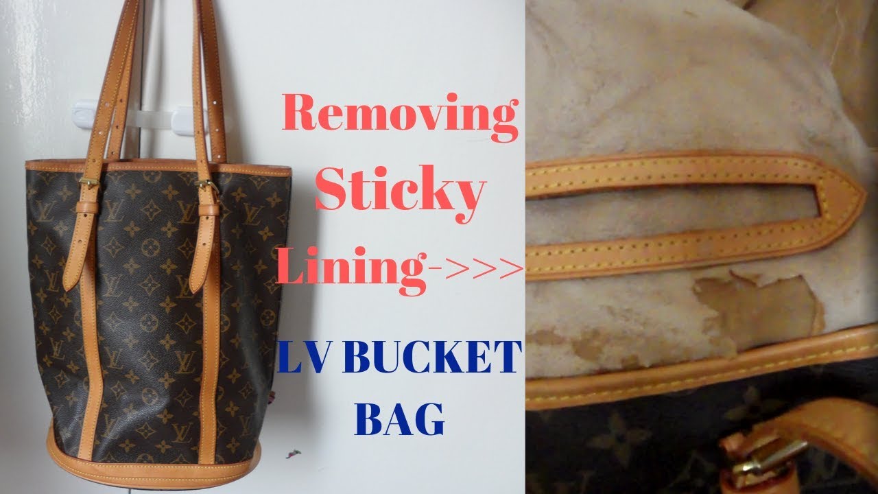 how to remove sticky lining on bucket bag // vintage louis vuitton *  cleaning hack 