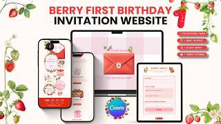 Berry First Birthday Website Invitation, Strawberry party website template with rsvp form in Canva screenshot 5