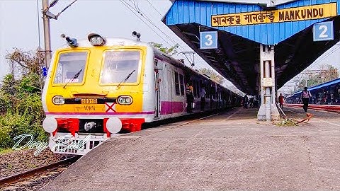Conventional and aerodynamic EMU local Train Dangerously skipping through Rail Tracks