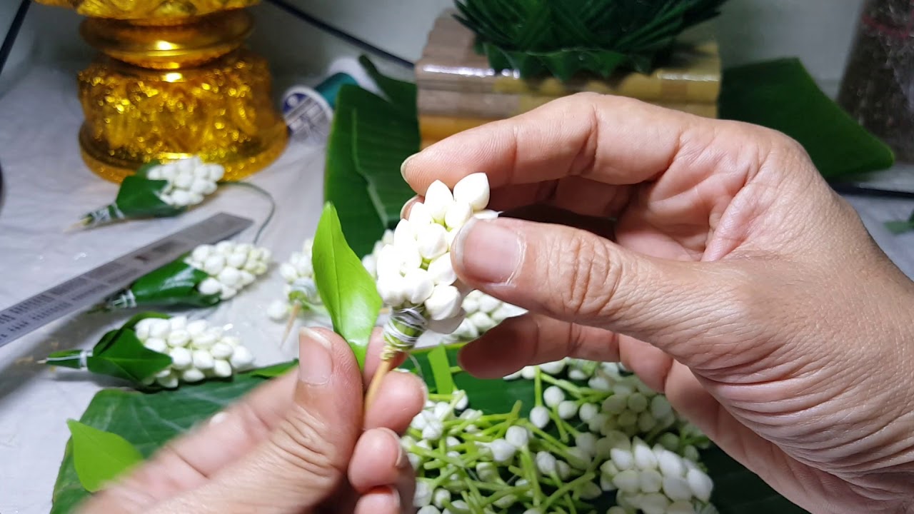 กระทงดอกไม้กลีบผกาซ้อนดอกข่าพุดตอน 7  วิธีมัดดอกข่าดอกพุดเพื่อบรรจุในกระทง