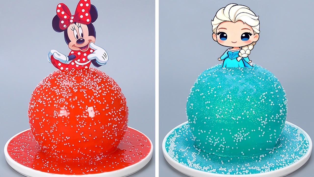 ✨ Minnie vs Elsa Tsunami Cake 🎀 Kue Apel Mirror Glaze Tema Minnie & Elsa | Disney Cake Satisfying