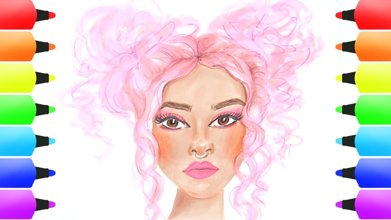 How to Draw a Face - Model with Pink Hair (Draw a Face Easy Drawing  Tutorial) - YouTube
