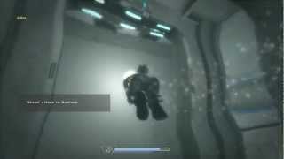 Hydrophobia - Act 2 unfinished area
At the beginning of Act 2, theres a Deep Breath medal you can get for diving back down in the elevator shaft toward the end of Act 1. By going down to the door below the Malthus mark that you scan, you end up at the flooded area from before, but almost everything is locked off. It seems that they forgot to lock two doors, though, and theyre both dead ends. But theyre also glitchy.
Go inside the doors and start swimming upward, switching between normal view and fine view. After enough pushing, Kate will be propelled up through the ceiling and get stuck out of bounds permanently. It seems as if its impossible to get out of the wall, but lots of weird things start to happen when you fiddle with the fine view and MAVI.
The weird geometry is obviously the various rooms and hallways throughout the level, but the way the camera zooms backward and forward by huge leaps confuses me. Of course, this is entirely worthless unless someone could find a way to move upward.
The door beneath this top one has this same glitch, but getting stuck inside of it just leaves you to drown. Hydrophobia - Act 2 unfinished area