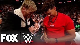 Patrick Mahomes gives Super Bowl rings to Logan Paul to punch Jey Uso with | WWE on FOX