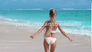 Portrait of pretty beautiful sport fashion woman in white bikini posing in summer near the sea and screenshot 5
