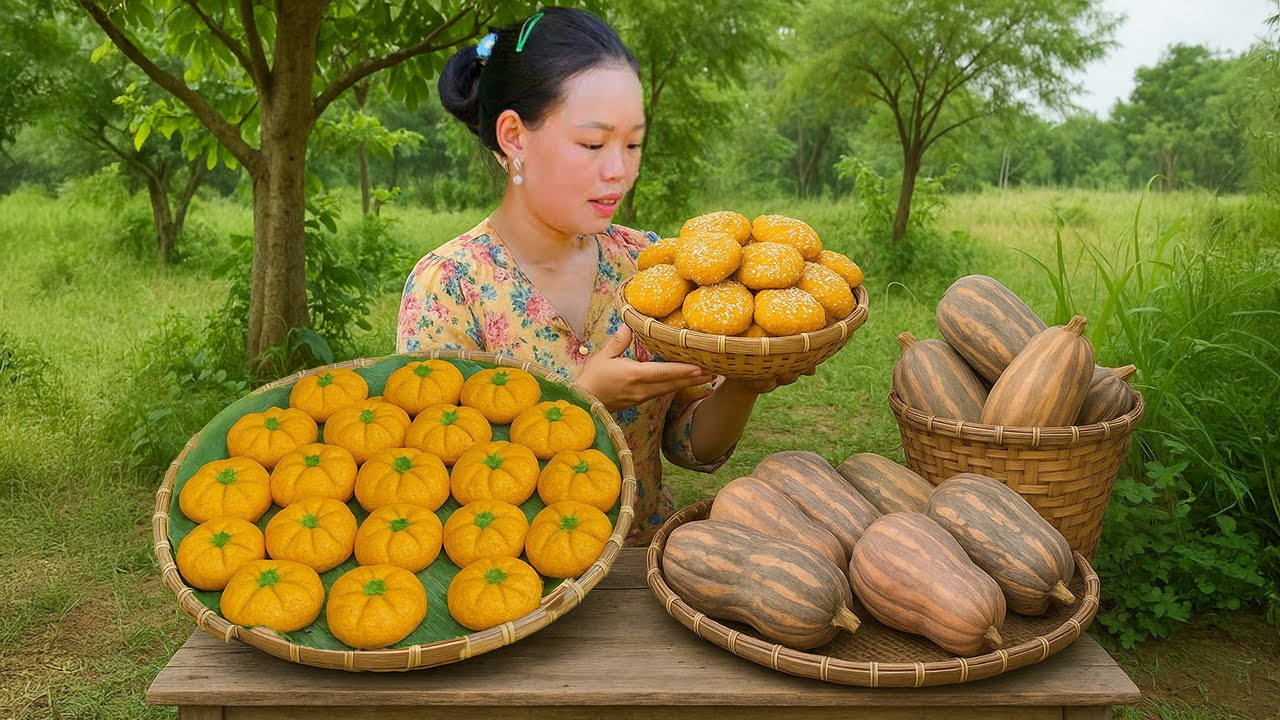 Harvesting Pumpkin - Process of making Pumpkin Cake to sell at the market | Trieu Mai Huong