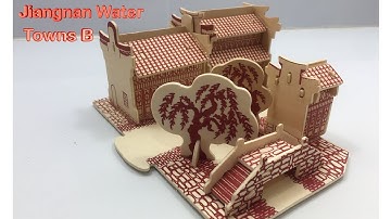 3D Woodcraft Construction Kit DIY, How to Assembly the Wooden Puzzle Jiangnan Water Towns B