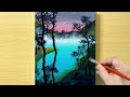 Acrylic Landscape Painting / Misty Lake / STEP by STEP #289
