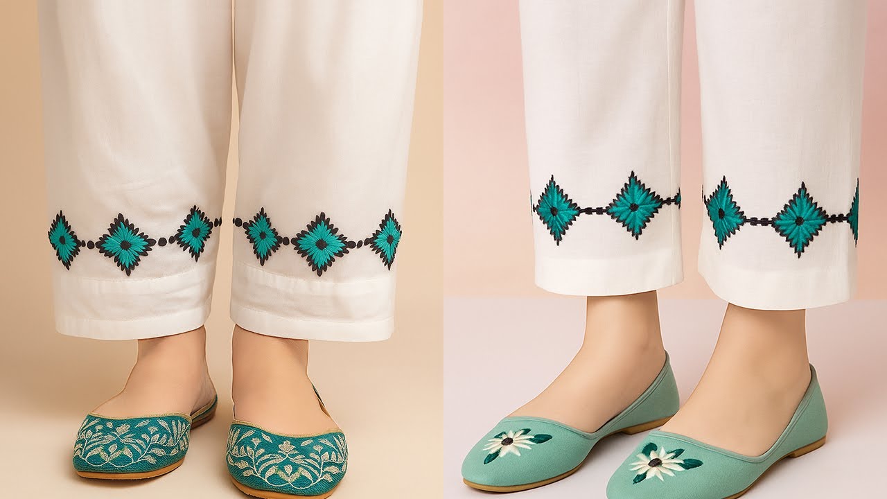 Beautiful Embroidery Border Design on Shalwar Pouncha | Easy Hand Embroidery for Beginners