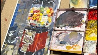 Vintage Gumball Machine In Bicycle Museum Gouache Sketch