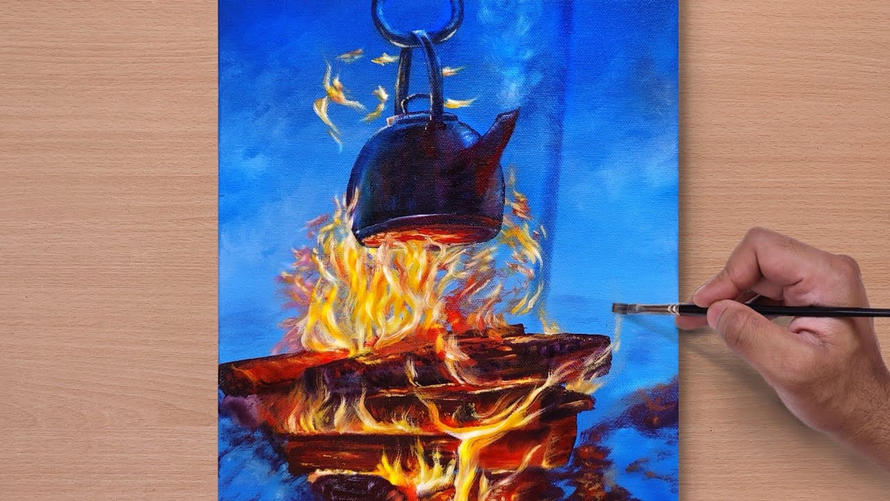 How to Paint A Night Camping / Acrylic Painting for Beginners / STEP BY STEP #19