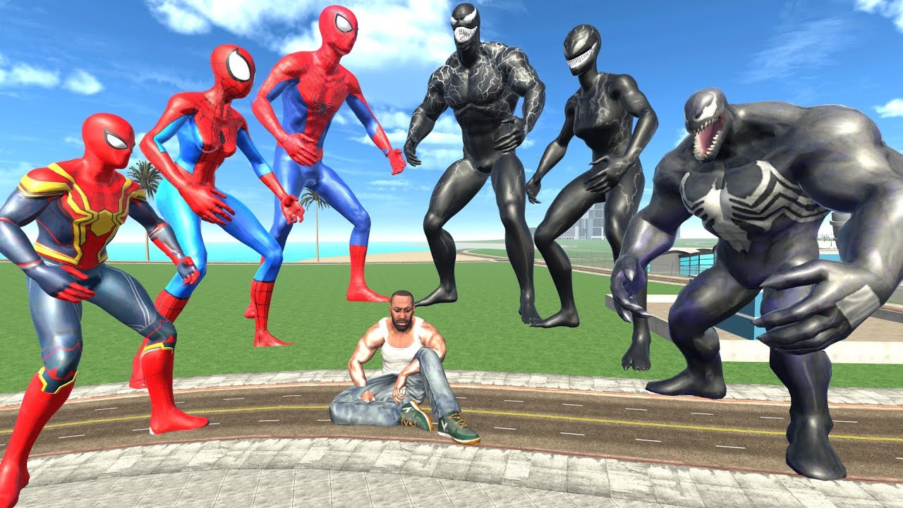 Venom Family vs Spider-Man Family & Franklin In Indian Bike Driving 3d