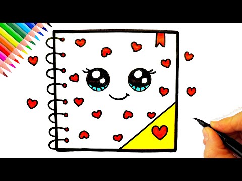 Sevimli Defter Çizimi ✍ 💖 Kolay Çizimler - Defter Nasıl Çizilir? - How To Draw a Cute Notebook