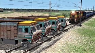 Four Trucks on Track vs Train | Trucks Stop the train in Train Simulator