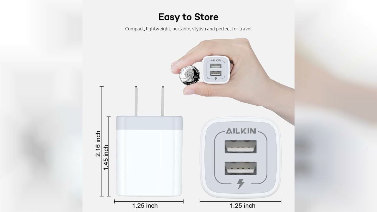 Review: USB Wall Charger, Charger Adapter, AILKIN 2-Pack 2.1A Dual Port Quick Plug Cube for iP...