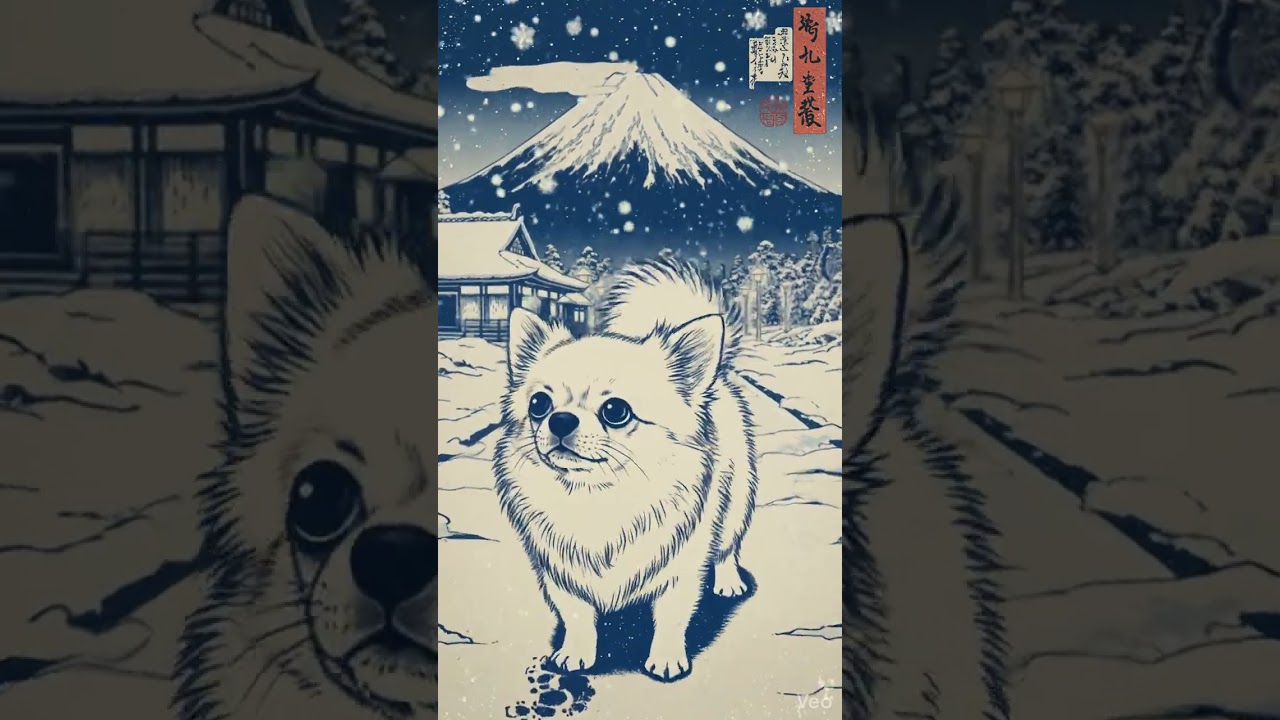 Cute Chihuahuas and Hokusai's Ukiyo-e Masterpieces （かわいいチワワと北斎の浮世絵名作のコラボレーション）