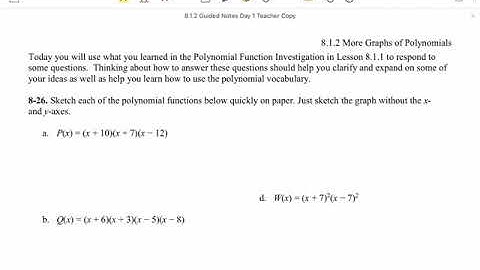 8.1.2 Day 1 More Graphs of Polynomials