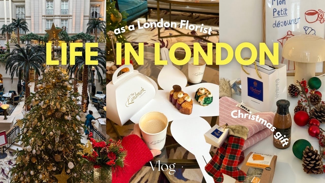 런던에서 보내는 크리스마스🎄🇬🇧 영국식 크리스마스 런치, 최애 뷰 Landmark 호텔 카페☕️ 크리스마스 선물🎁 5성급호텔 플로리스트 크리스마스 꽃작업🌸