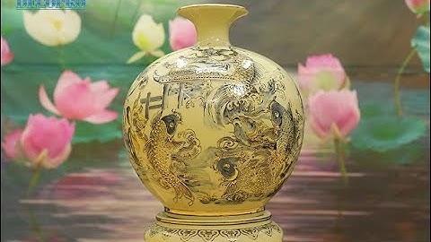 Bình hút tài lộc "Cá chép vượt vũ môn hoá rồng" gốm Chu Đậu vẽ vàng 24k