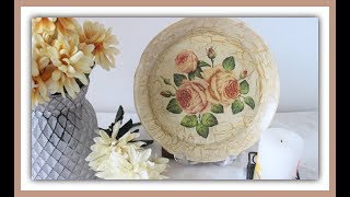 Plato decorado con decoupage invertido y craquelado casero - Manualidades - DIY