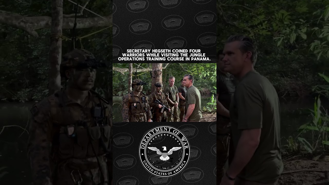 Secretary Hegseth COINED four warriors while visiting the Jungle Operations Center in Panama.