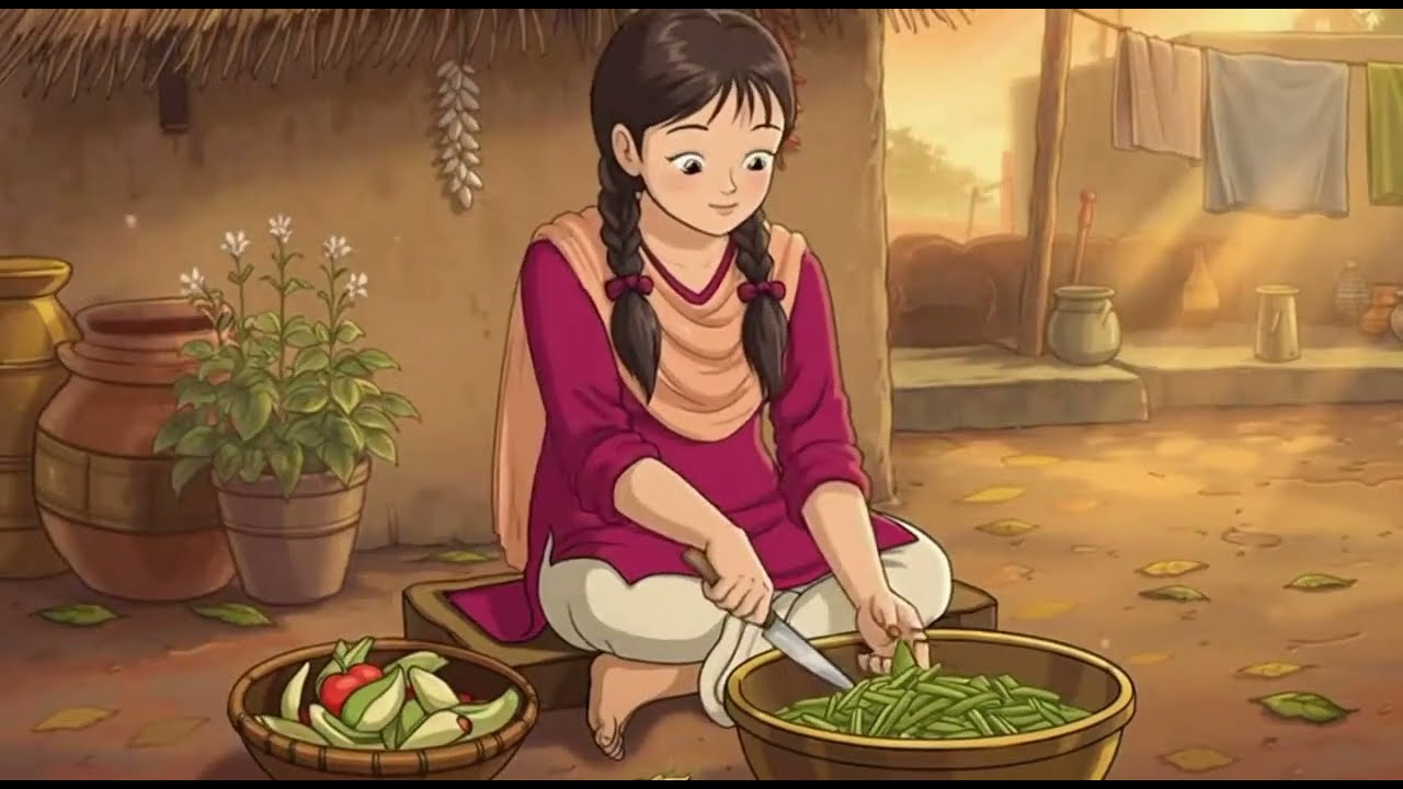 “A Warm Evening in 90s India | Ghibli‑Style Family Cooking With Firewood (4K Animation)”