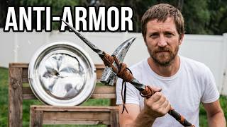 Testing out the newly finished lucerne, a medieval anti-armor warhammer.