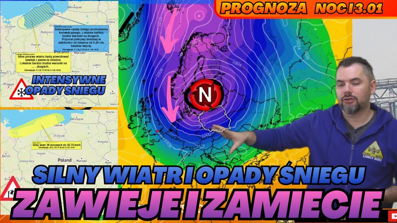 Zawieje i zamiecie śnieżne. Silny wiatr i lokalnie intensywne opady śniegu. Efekt Morza. Prognoza