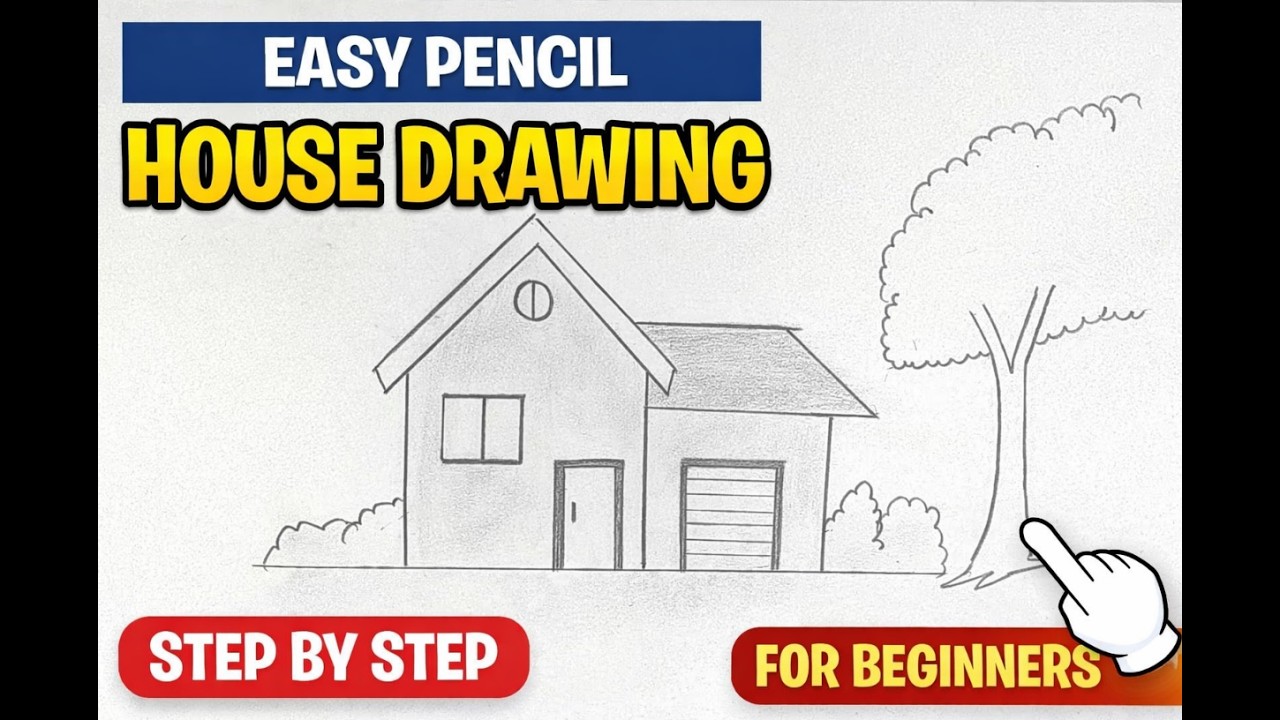 Simple House Drawing with Pencil | Easy Scenery Drawing