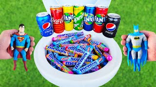 Experiment: Superman vs Batman vs Pepsi, Sprite, Different Fanta, Cola and Mentos