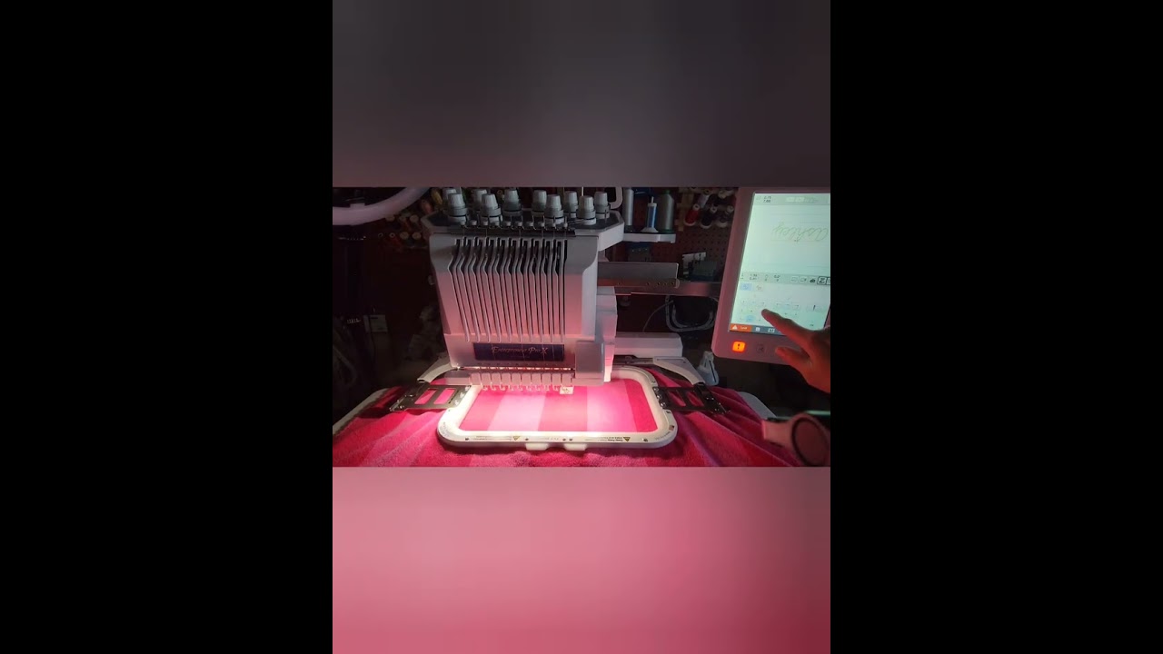 Brother PR1055X Centering and Stitching Name onto Beach Towel using 8x13 Mighty Hoop