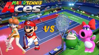 Mario Tennis Aces - Daisy And Mario Vs Birdo And Spike Marina Stadium - Night