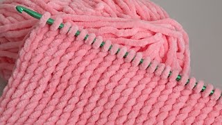 The EASIEST & BEST Crochet Stitch for Chenille Yarn Baby Blanket | Tunisian Crochet Velvet Blanket