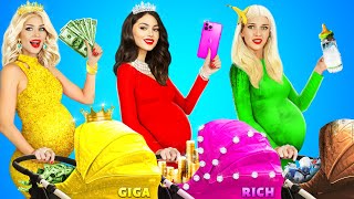 Rich vs Broke vs Giga Rich Pregnant | Positive Pregnancy \& Funny Situations by RATATA