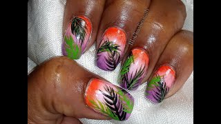 TROPICAL LEAVES GRADIENT NAIL ART | MSCHARLIESNAILS  #nails #nailart #tropicalnails