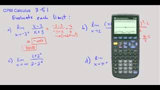 CPM Calculus 3-51 - Evaluate each limit