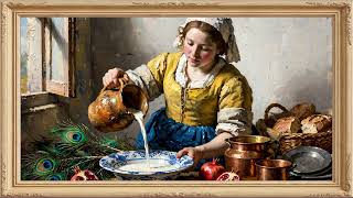 Vermeer Milkmaid Opulent 4K 🦚✨ Frame TV Art | Delft Bowl & Peacock screenshot 5