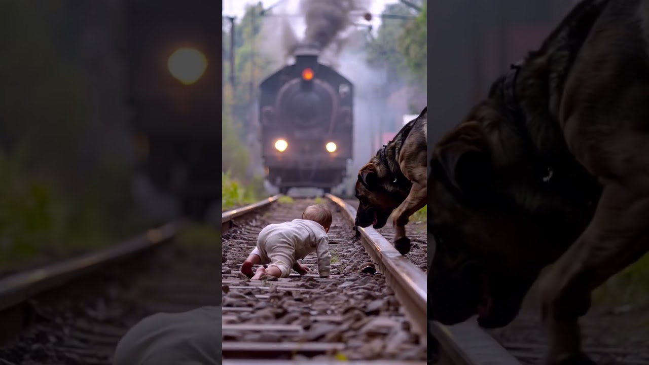 Hero Dog Saves Baby Crawling on Tracks from Oncoming Train! 