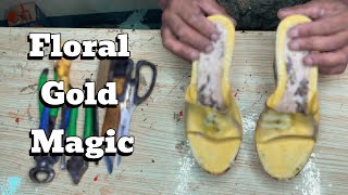 видео: Из поношенных жёлтых туфель в цветочно-золотое великолепие | Преображение обуви картинка: Из поношенных жёлтых туфель в цветочно-золотое великолепие | Преображение обуви