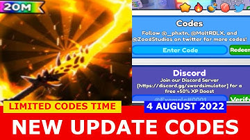 NEW UPDATE CODES [20M] Sword Simulator ROBLOX | LIMITED CODES TIME | 4 AUGUST 2022-