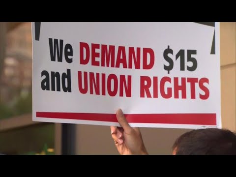 Workers demand $15 minimum wage during Labor Day protests