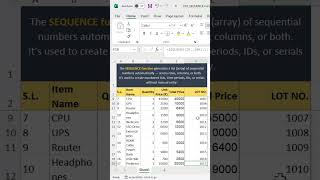 ✅SEQUENCE Function in excel | How to use SEQUENCE Function |  #excel #exceltips#shorts #shortvideo