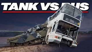 TANK CRUSHES DOUBLE DECKER BUS!   HD & SLOW MOTION!