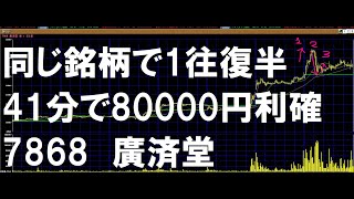 買い・空売り・買いで1往復半の3回利食い　所要時間41分　80000円利確